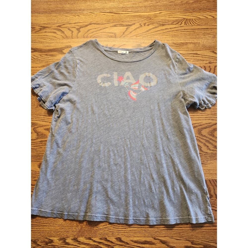 Sundry T-shirt Womens Size 4 Heather Bluish Gray Ruffle Sleeves 100% Slub Cotton